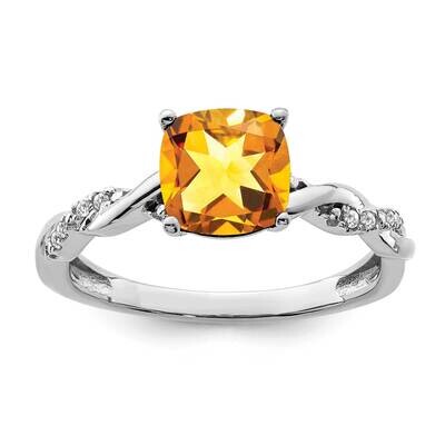 Citrine Diamond Ring Sterling Silver Rhodium-Plated RM6004-CI-005-SSA, MPN: RM6004-CI-005-SSA,