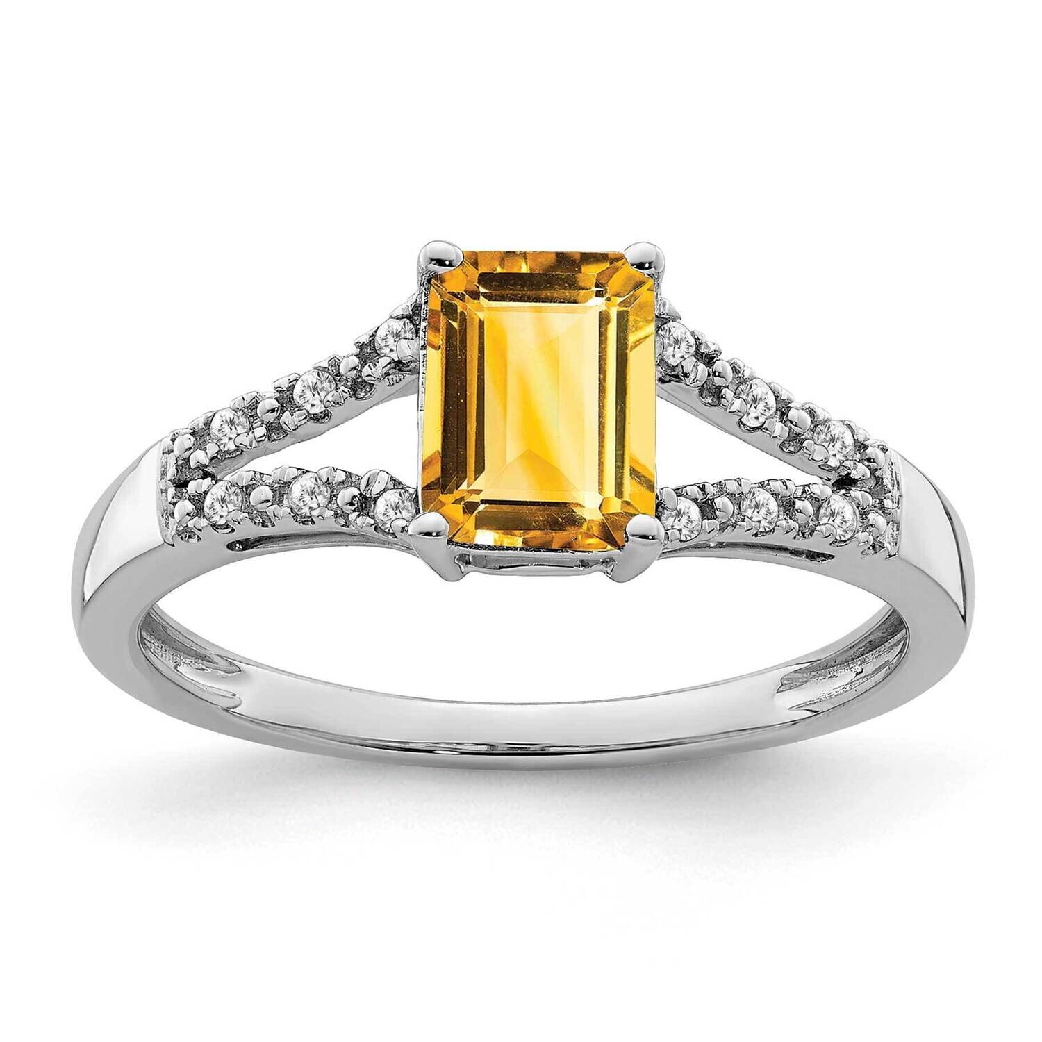 Emerald-Cut Citrine Diamond Ring 14k White Gold RM5985-CI-006-WA