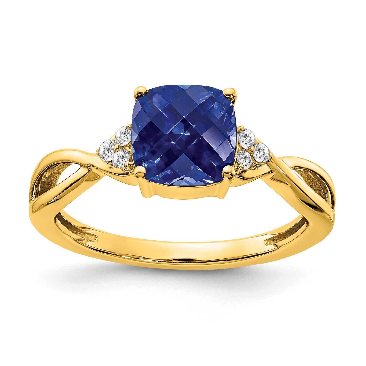 Checkerboard Created Sapphire Diamond Ring 14k Gold RM4393-CSA-006-YA, MPN: RM4393-CSA-006-YA,