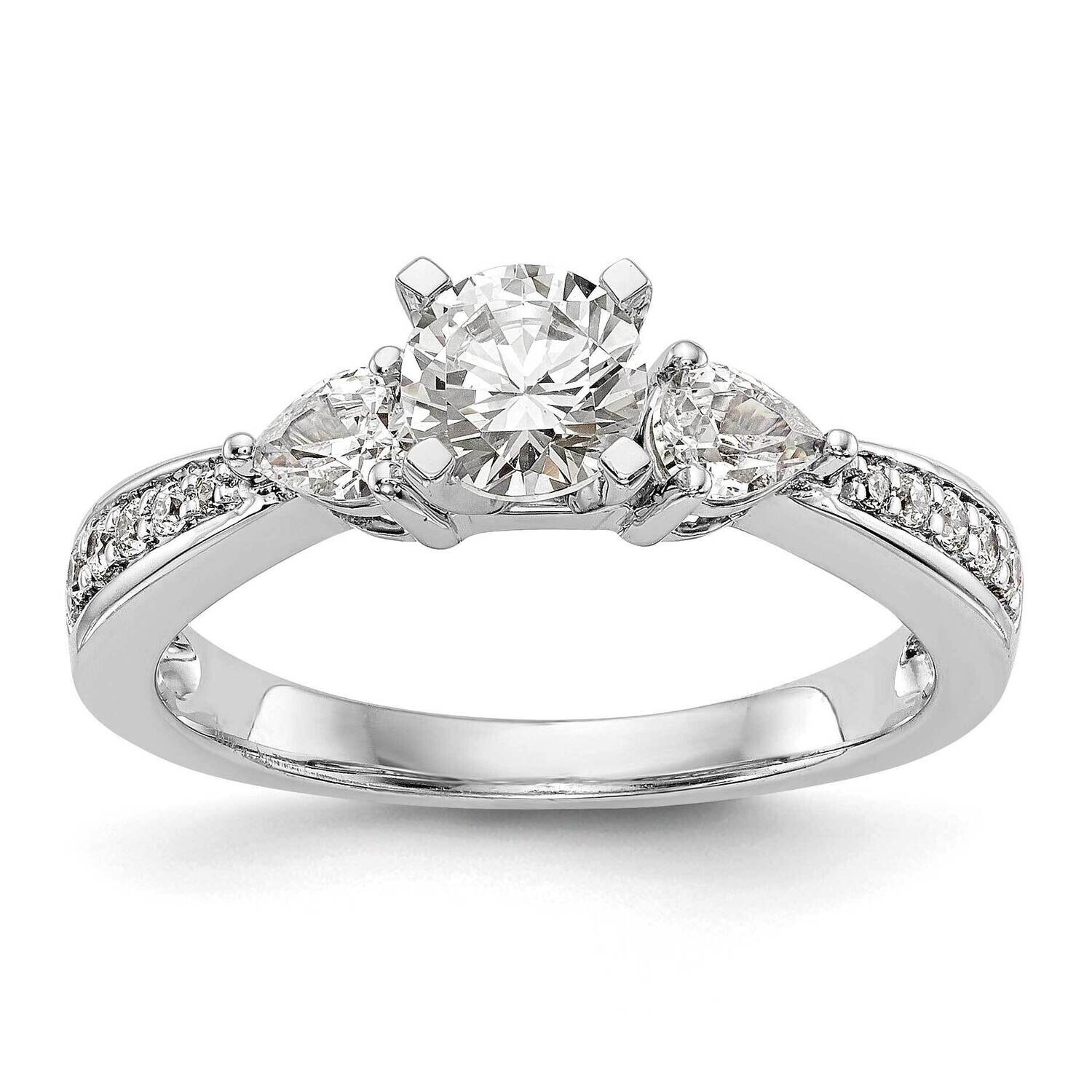 3-Stone Plus Peg Set Center Holds 2-4.2X3.3 Pear Sides Engagement Ring Mounting 14k White Gold RM30…