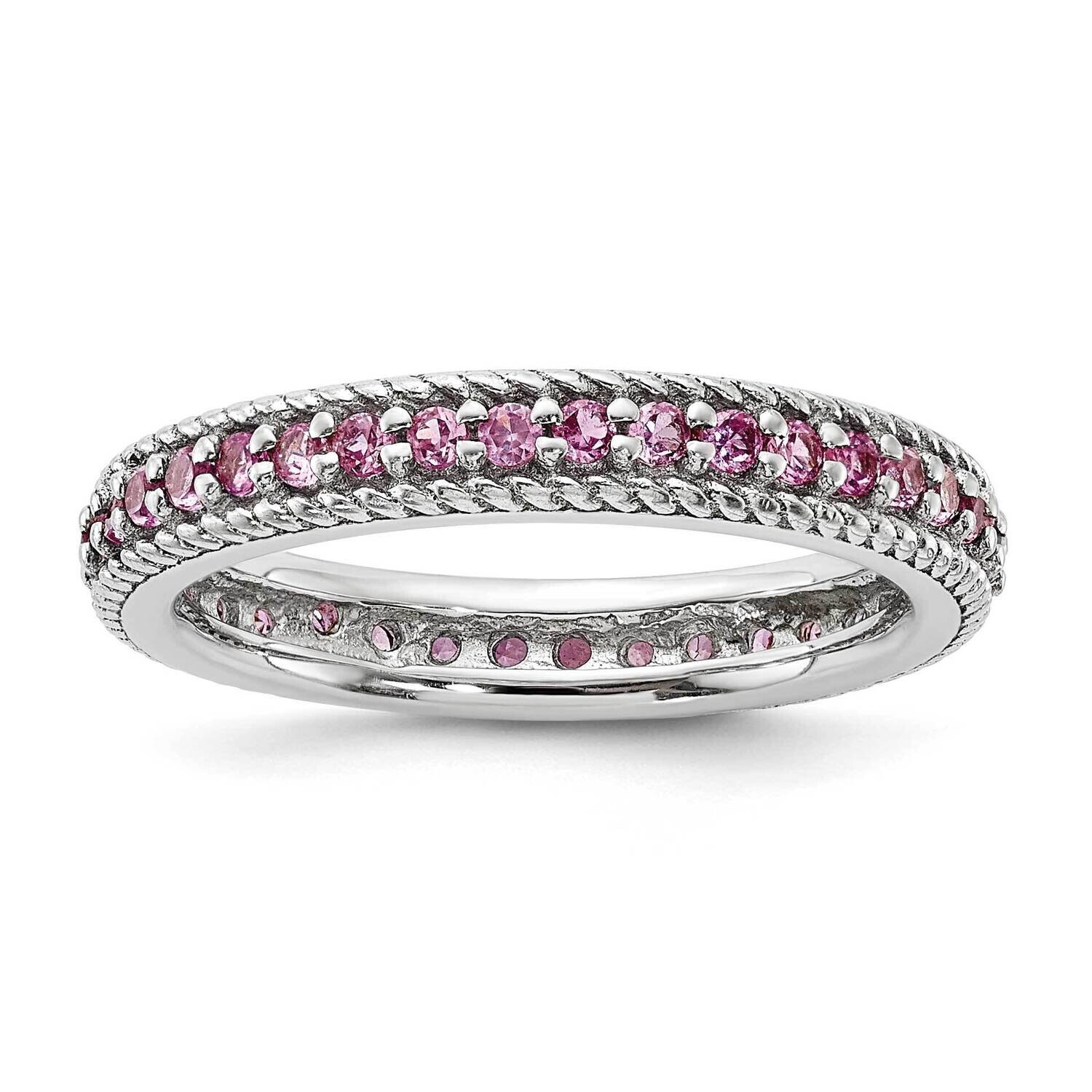 Stack Exp Polished Created Pink Sapphire Eternity Ring Sterling Silver QSK1457, MPN: QSK1457,