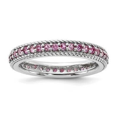 Stack Exp Polished Created Pink Sapphire Eternity Ring Sterling Silver QSK1457, MPN: QSK1457,