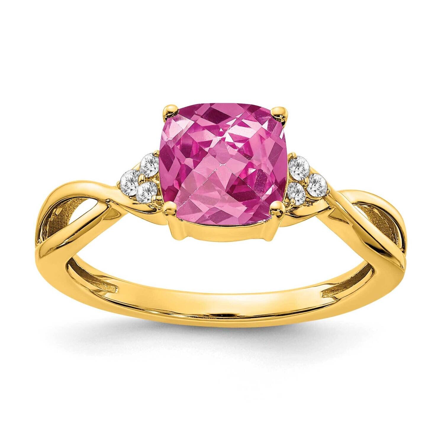 Checkerboard Created Pink Sapphire Diamond Ring 14k Gold RM4393-CPS-006-YA, MPN: RM4393-CPS-006-YA,
