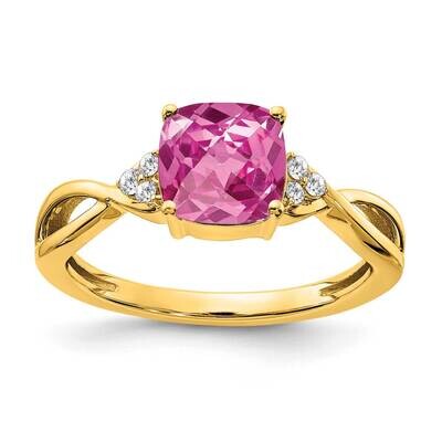 Checkerboard Created Pink Sapphire Diamond Ring 14k Gold RM4393-CPS-006-YA, MPN: RM4393-CPS-006-YA,