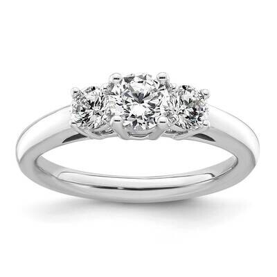 3-Stone Holds 1/2 Carat 5.2mm Round Center 2-4.1mm Round Sides Engagement Ring Mounting 14k White G…