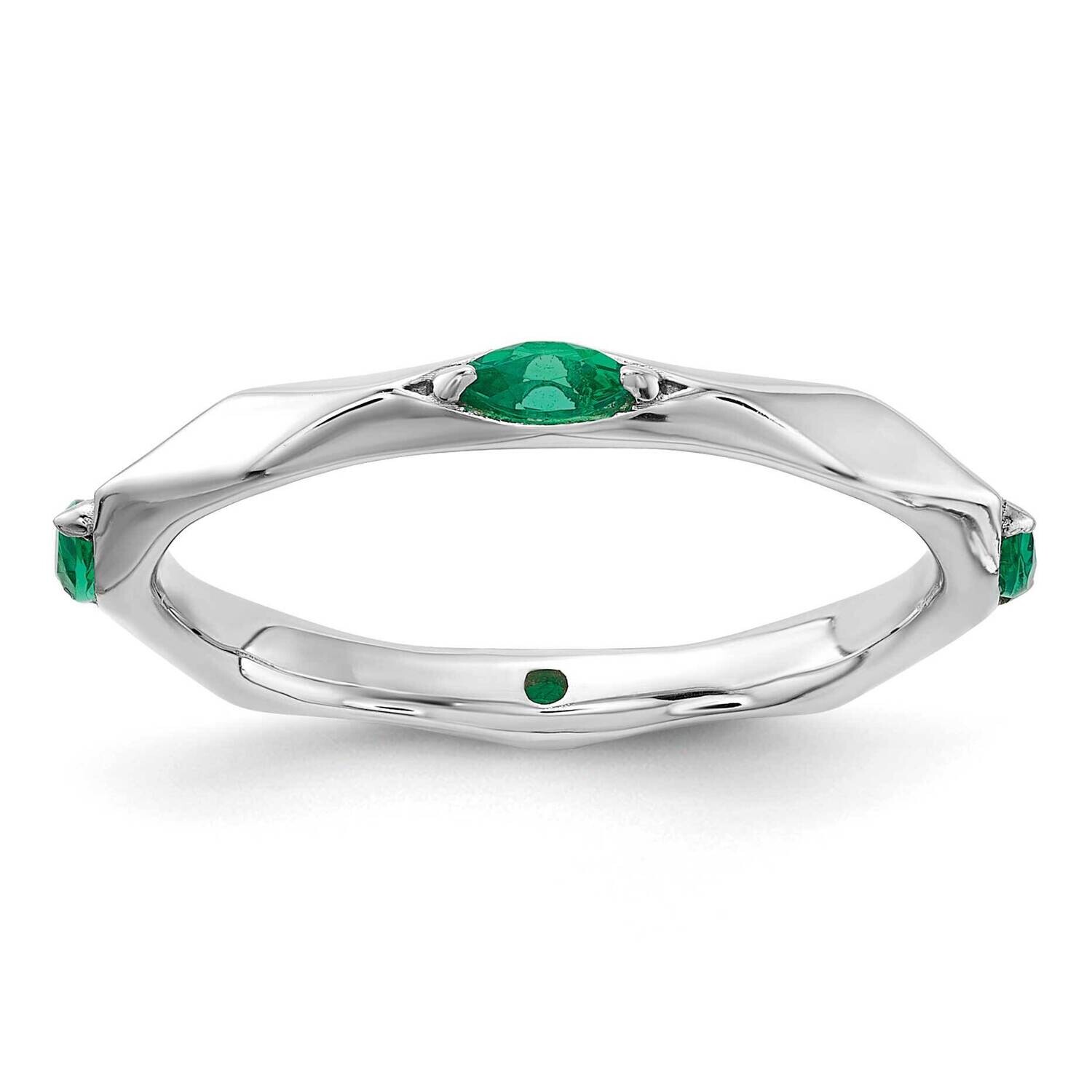 Stackable Expressions Rhodium-Plated Created Emerald Ring Sterling Silver QSK2232