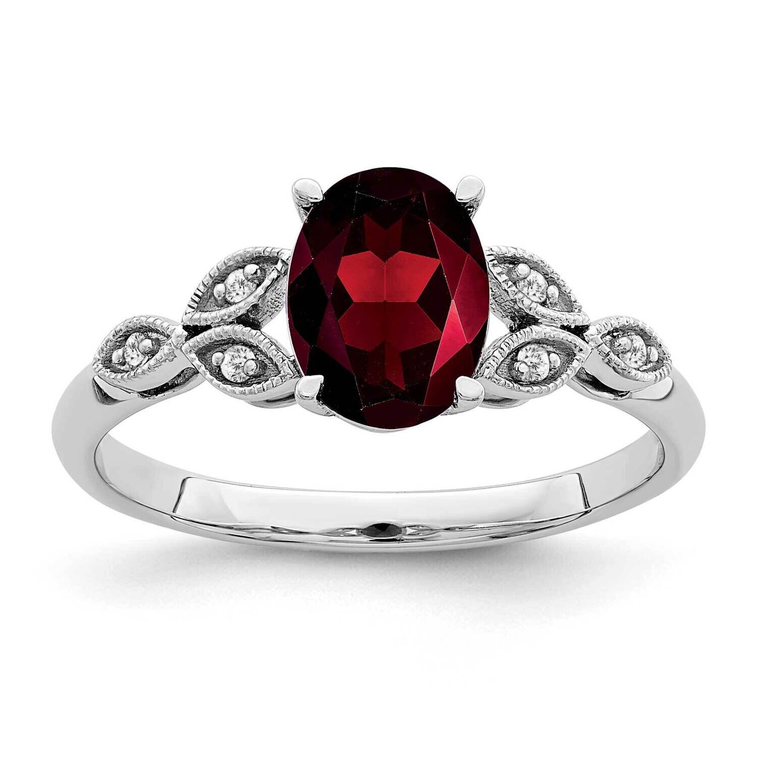 Oval Garnet Diamond Ring 10k White Gold RM6090-GA-004-1WA, MPN: RM6090-GA-004-1WA,