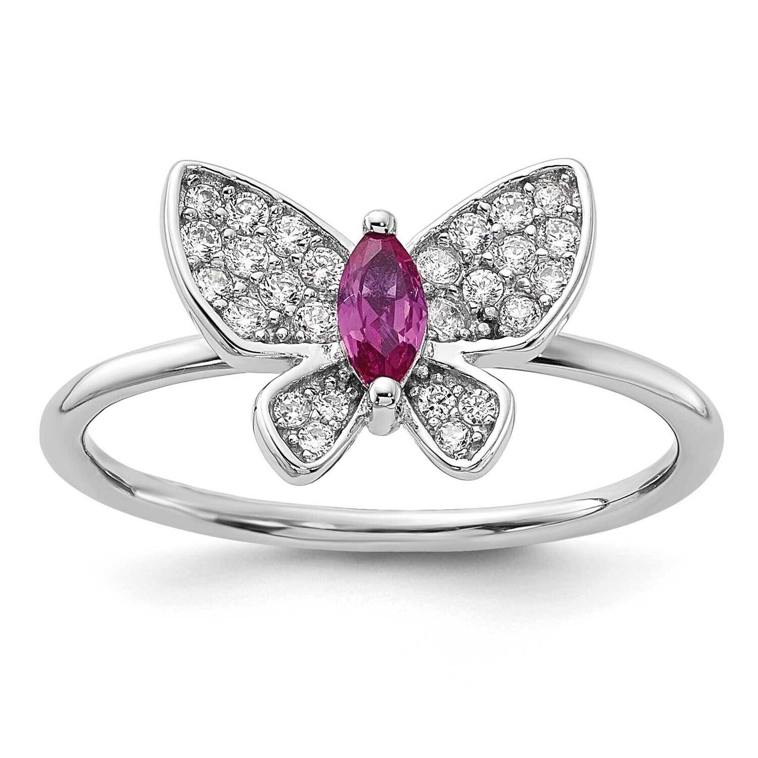 Red White CZ Butterfly Ring Sterling Silver Rhodium-Plated QR7495, MPN: QR7495,