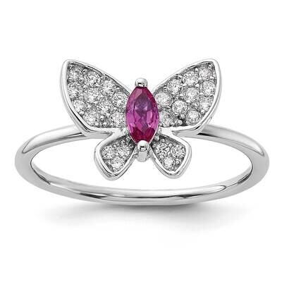 Red White CZ Butterfly Ring Sterling Silver Rhodium-Plated QR7495, MPN: QR7495,