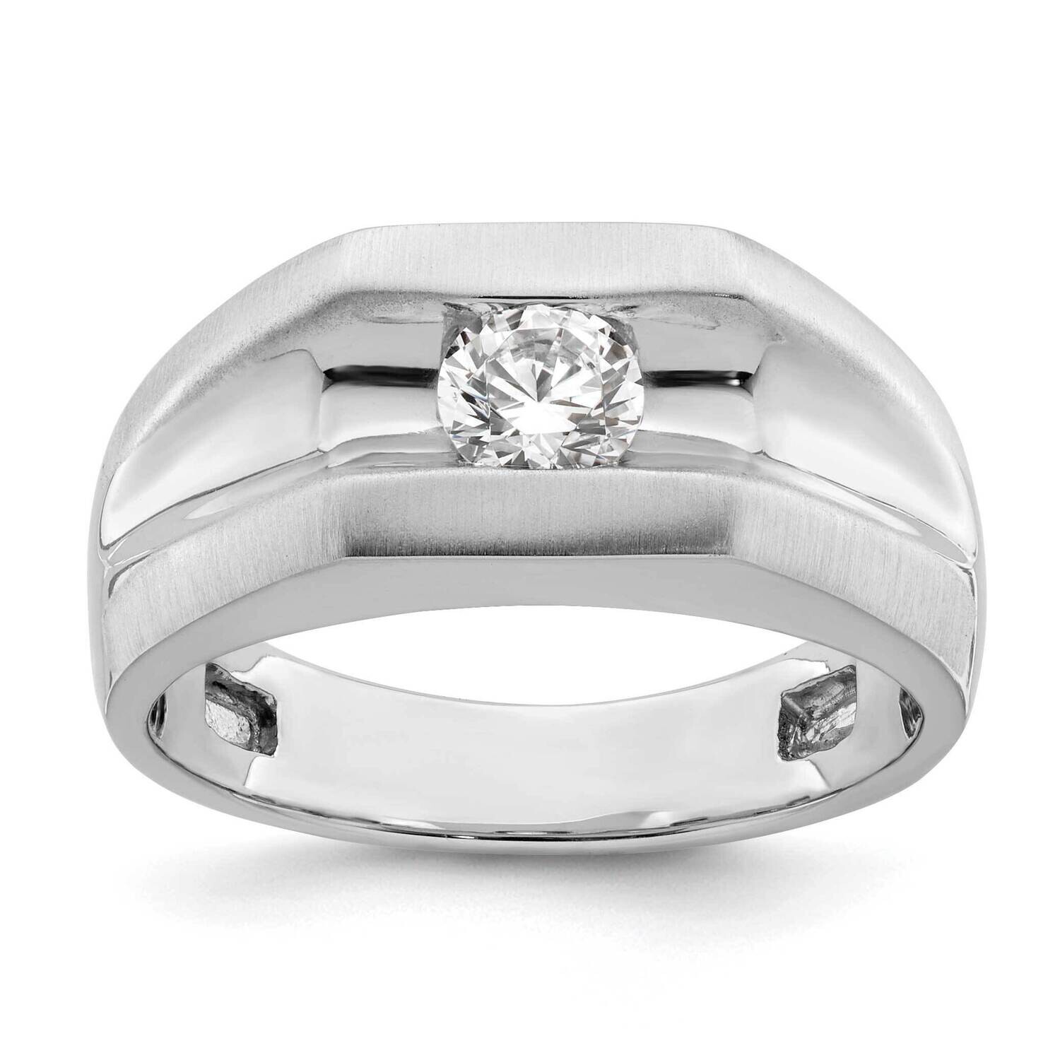 Polished Holds 1/2 Carat 5.0mm Round Men&#39;s Ring Mounting 14k White Gold RM8881B-050-W, MPN: RM8881B…