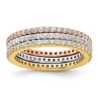Gold Rose-Tone CZ 3 Eternity BSet Sterling Silver Rhodium-Plated QR7543, MPN: QR7543,