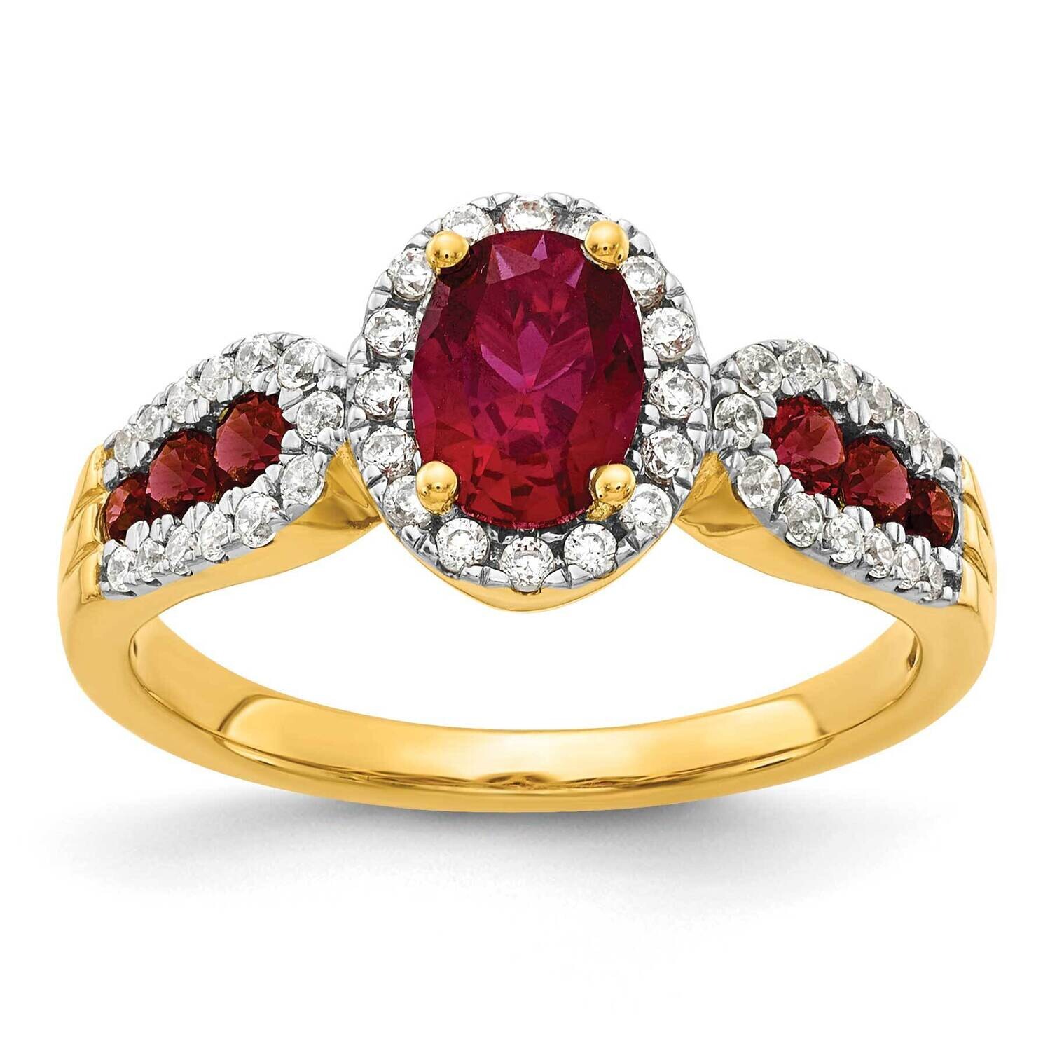 Diamond Oval Created Ruby Ring 14k Gold RM5745-CRU-033-YAA, MPN: RM5745-CRU-033-YAA, 883957902401
