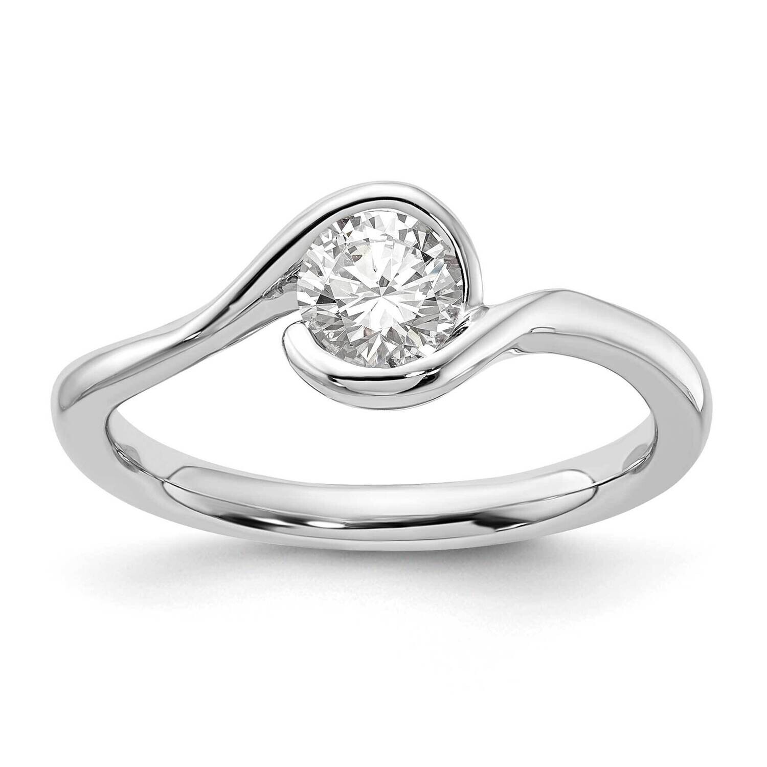 Diamond Bezel Set Solitaire Complete Engagement Ring 14k White Gold RM1955E-050-CWAA