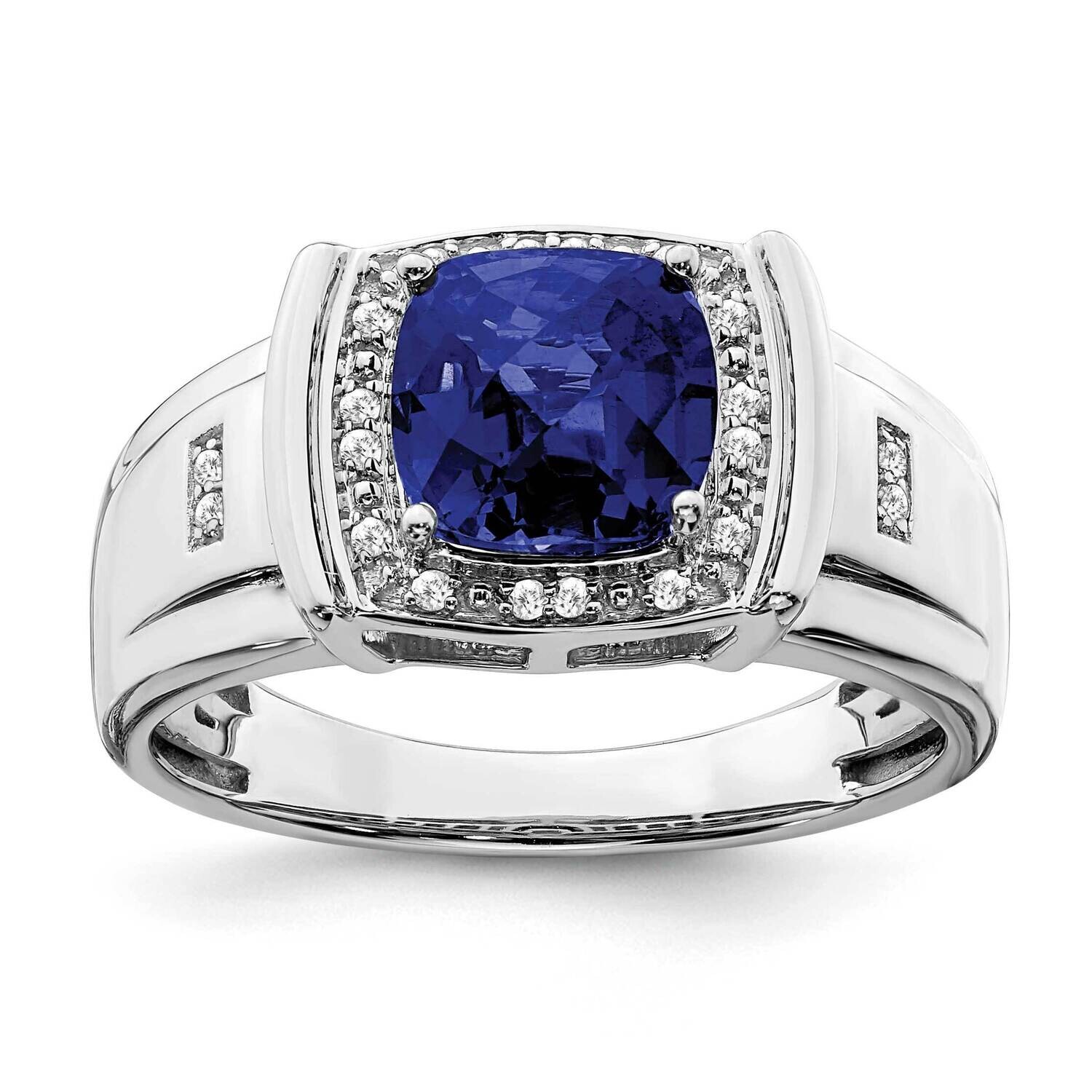 Cushion Created Sapphire Diamond Mens Ring 14k White Gold RM7468-CSA-010-WA, MPN: RM7468-CSA-010-WA…