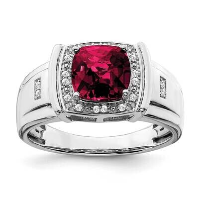 Cushion Created Ruby Diamond Mens Ring 14k White Gold RM7468-CRU-010-WA, MPN: RM7468-CRU-010-WA, 19…