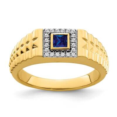 Square Sapphire Diamond Mens Ring 14k Gold RM7309-SA-012-YA, MPN: RM7309-SA-012-YA,
