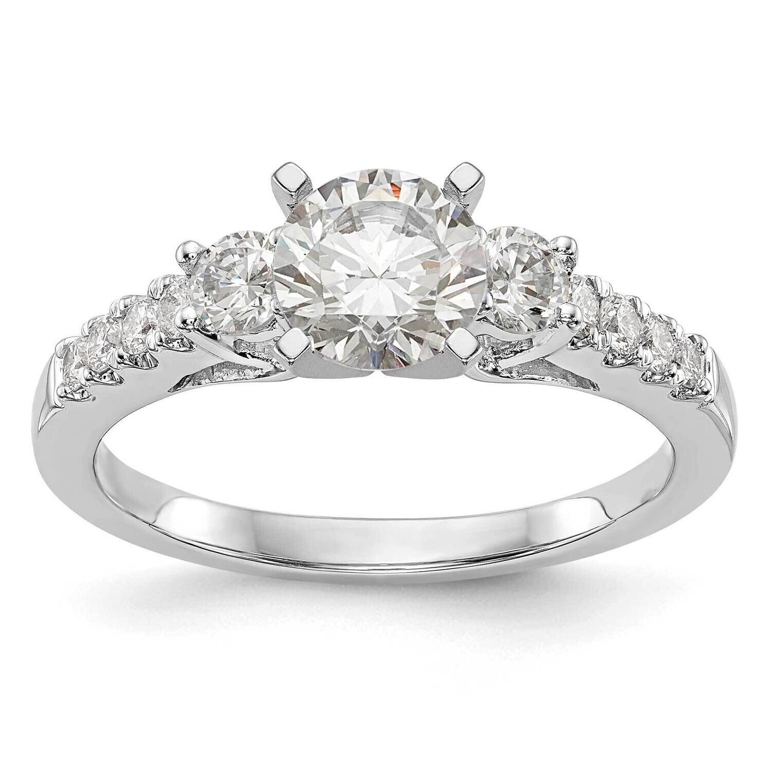 3-Stone Plus Peg Set Center Holds 2-3.4mm Round Sides Engagement Ring Mounting 14k White Gold RM304…