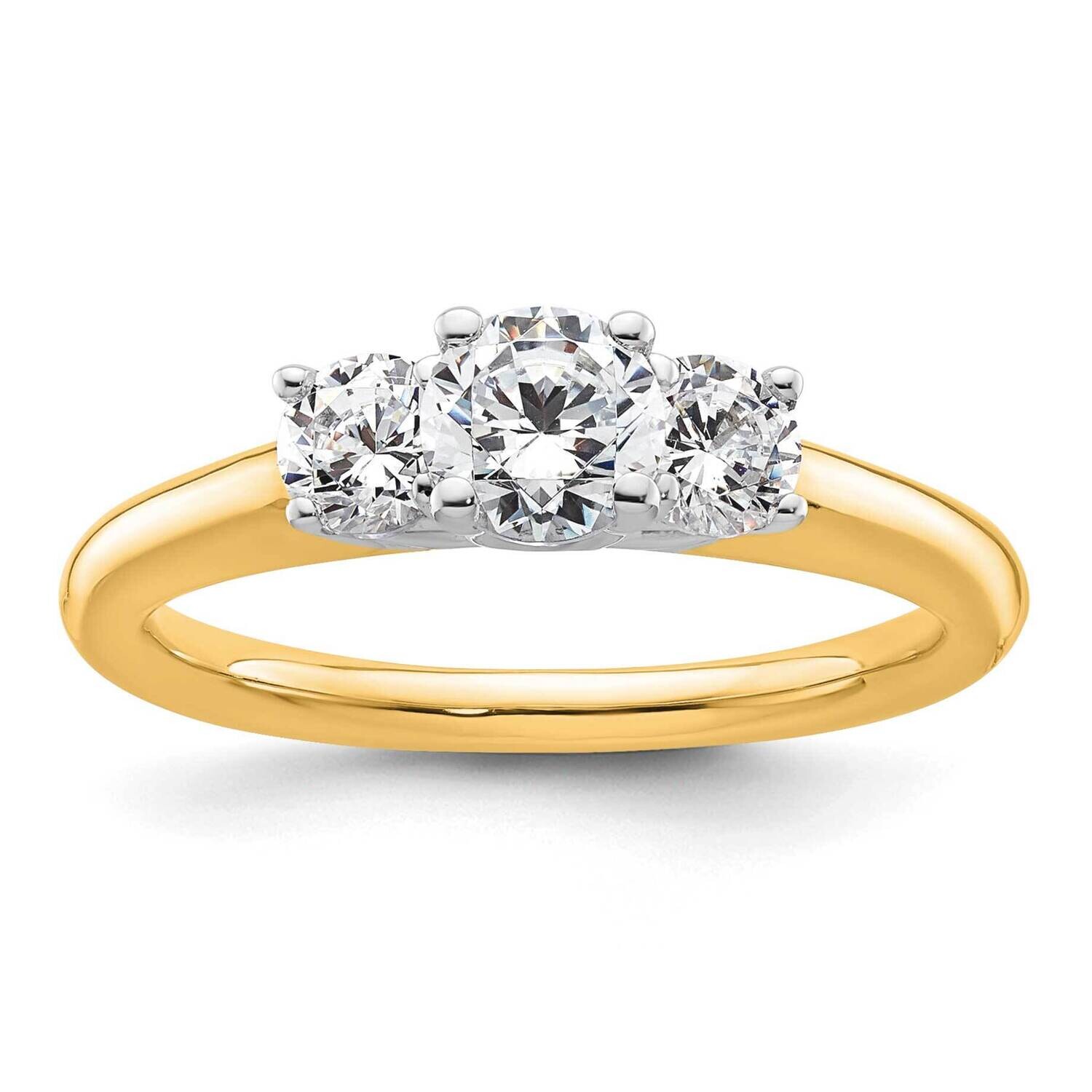 3-Stone Holds 1/2 Carat 5.20mm Round Center 2-4.1mm Round Sides Engagement Ring Mounting 14k Two-Tone Gold RM2951E-050-YWAA
