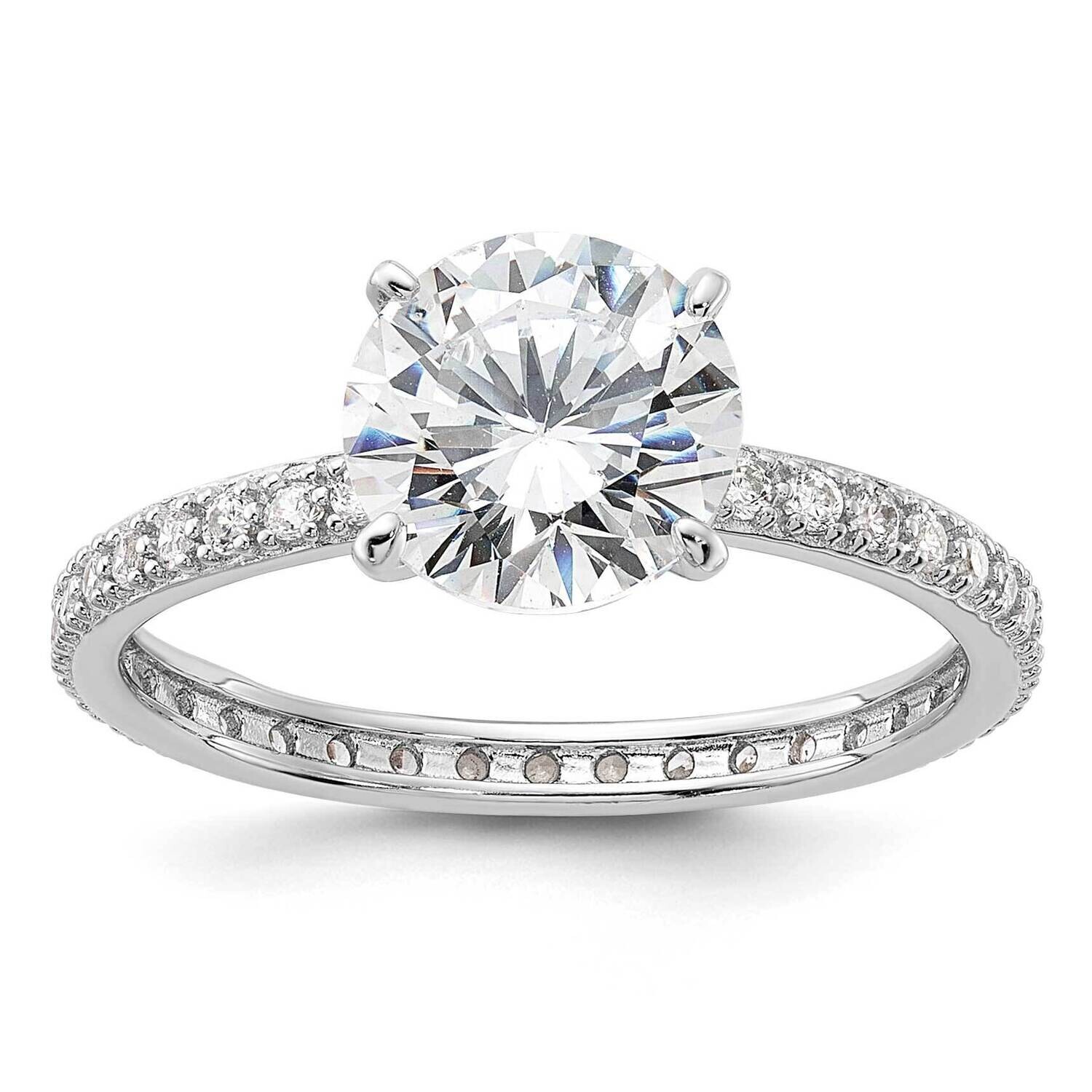 8mm CZ Solitaire Eternity Engagement Ring Sterling Silver Rhodium-Plated QR7582, MPN: QR7582,
