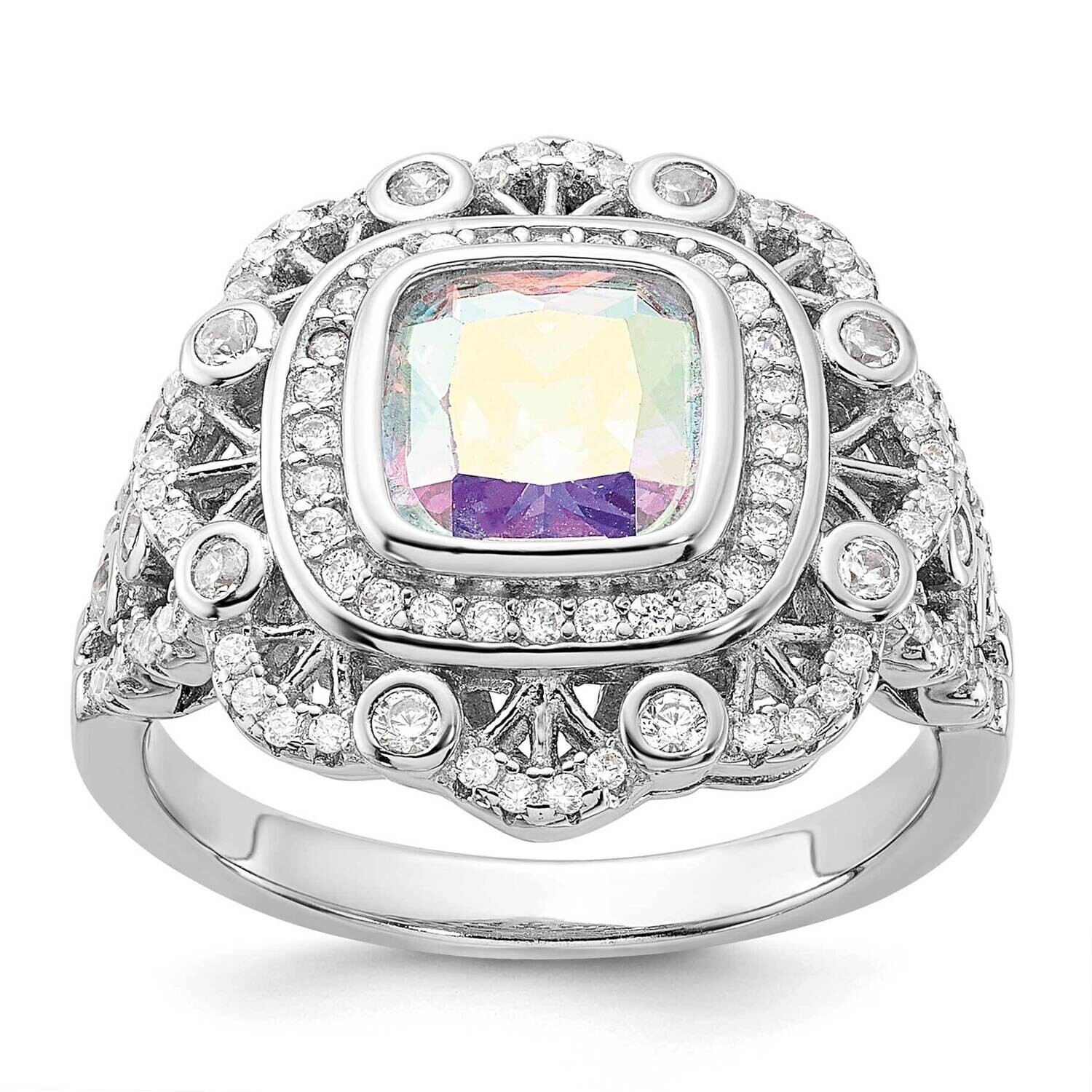 Clear Iridescent CZ Ring Sterling Silver Rhodium-Plated QR7576, MPN: QR7576,