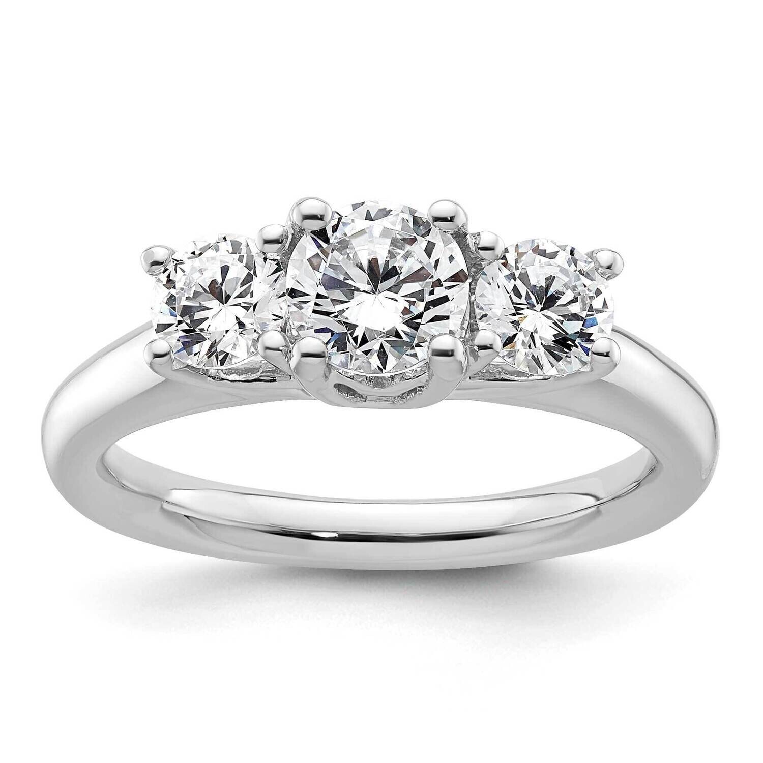 3-Stone Holds 3/4 Carat 5.80mm Round Center 2-4.6mm Round Sides Engagement Ring Mounting 14k White …
