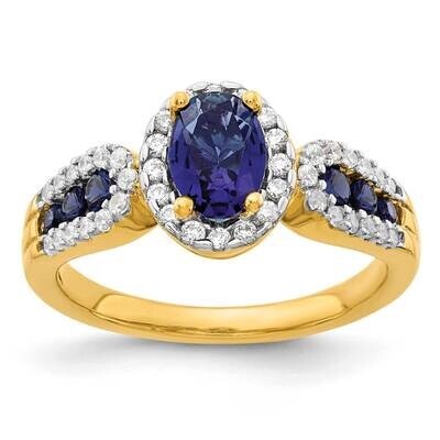 Diamond Oval Created Sapphire Ring 14k Gold RM5745-CSA-033-YAA, MPN: RM5745-CSA-033-YAA, 8839579028…