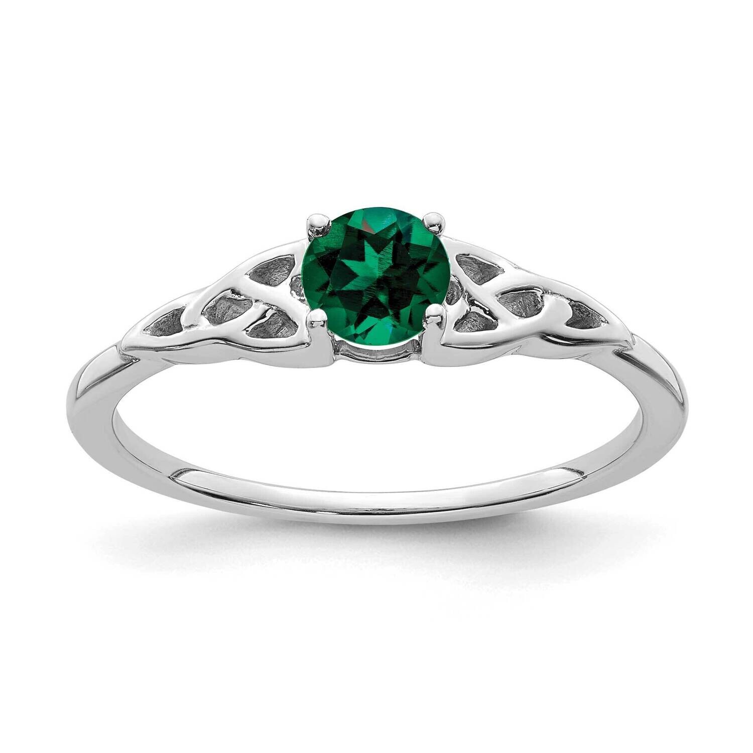 Created Emerald Celtic Knot Ring 14k White Gold RM7396-CEM-W, MPN: RM7396-CEM-W,