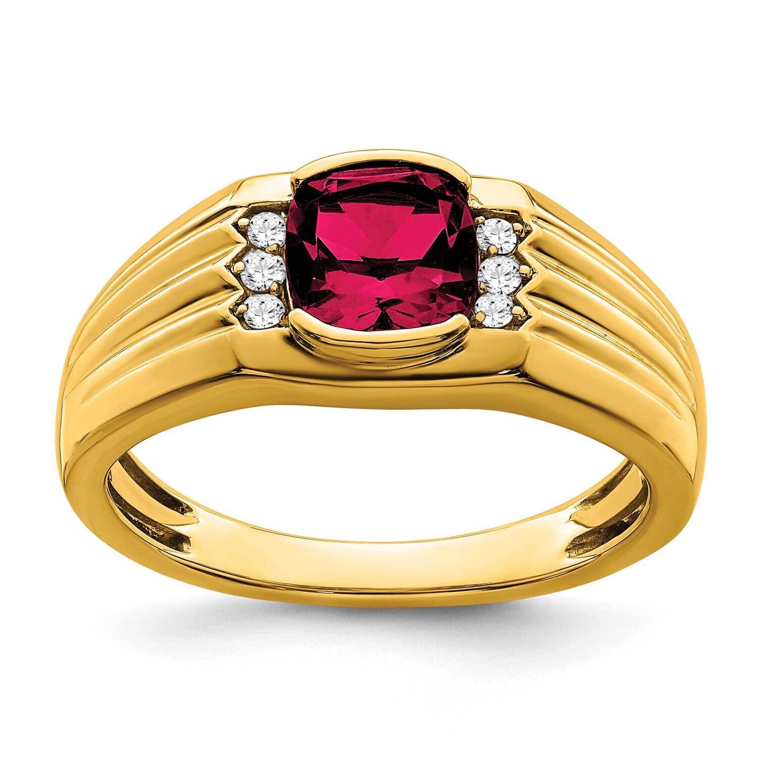 Cushion Created Ruby Diamond Mens Ring 14k Gold RM7466-CRU-010-YA