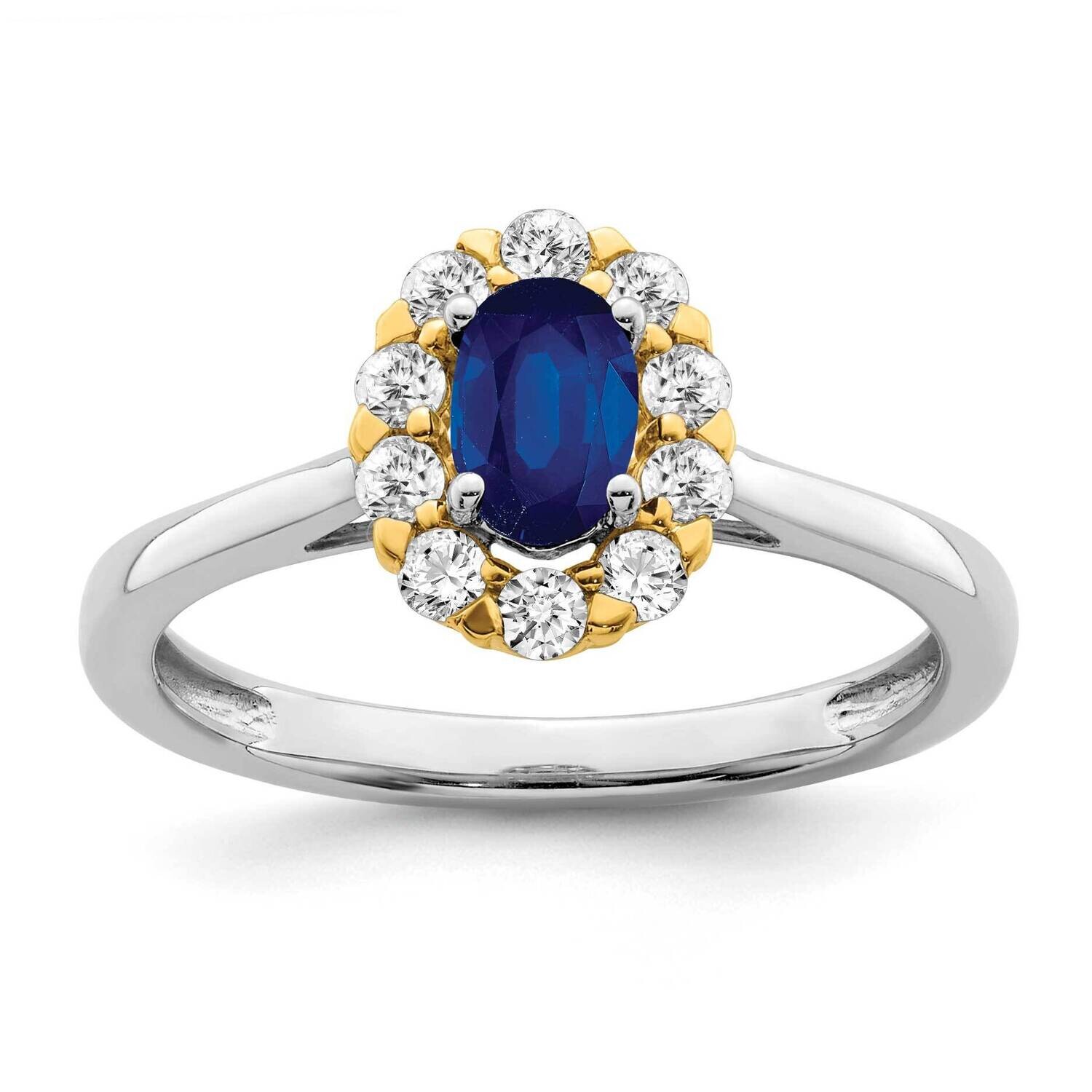 Sapphire Diamond Halo Ring 14k Two-Tone Gold RM6990-SA-037-WYA, MPN: RM6990-SA-037-WYA, 191101815058