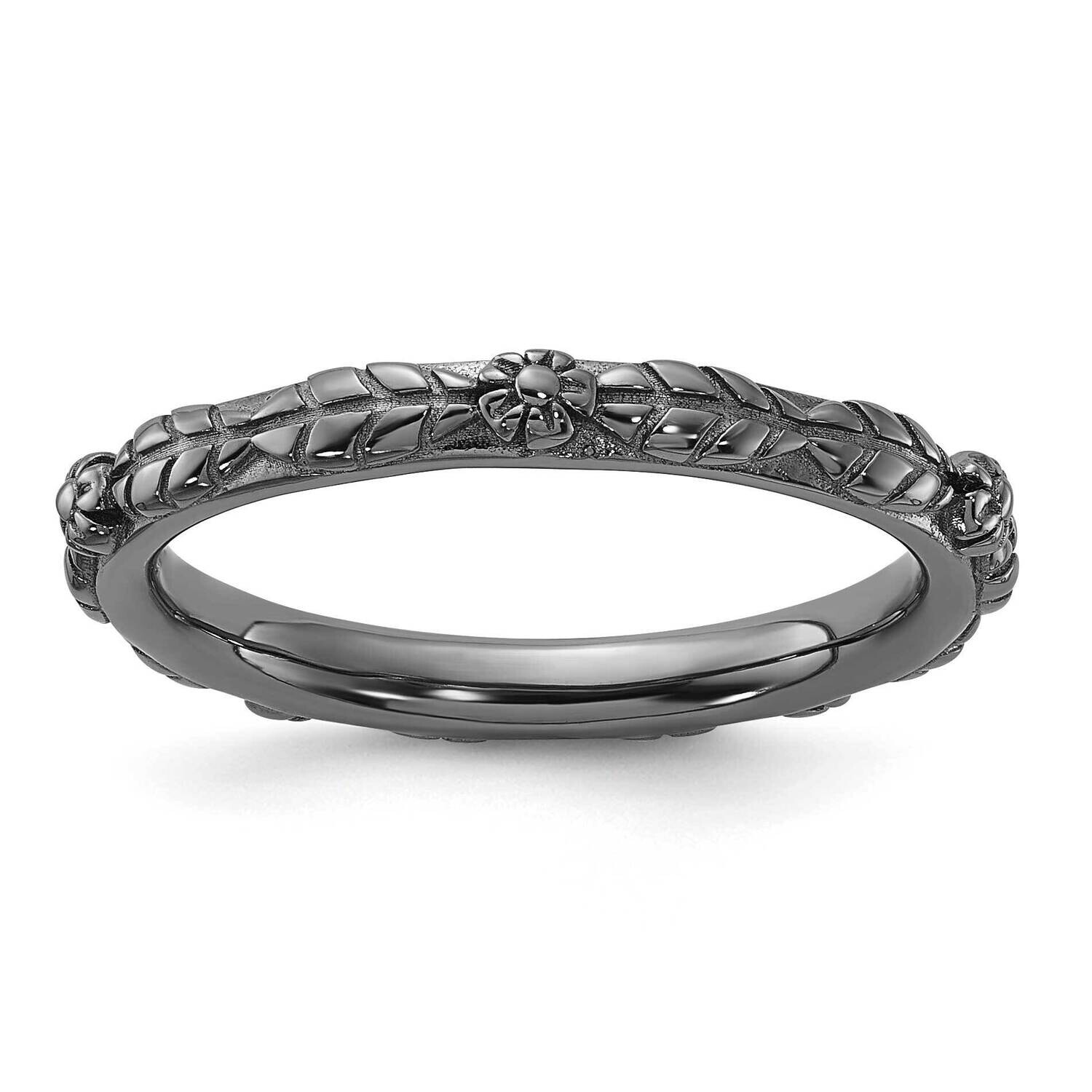 Stackable Expressions Black Rhodium Textured Flowers Ring Sterling Silver QSK2218, MPN: QSK2218,