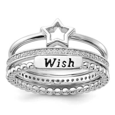 Black Ink CZ Star Wish 3 Ring Set Sterling Silver Rhodium-Plated QR7501, MPN: QR7501,