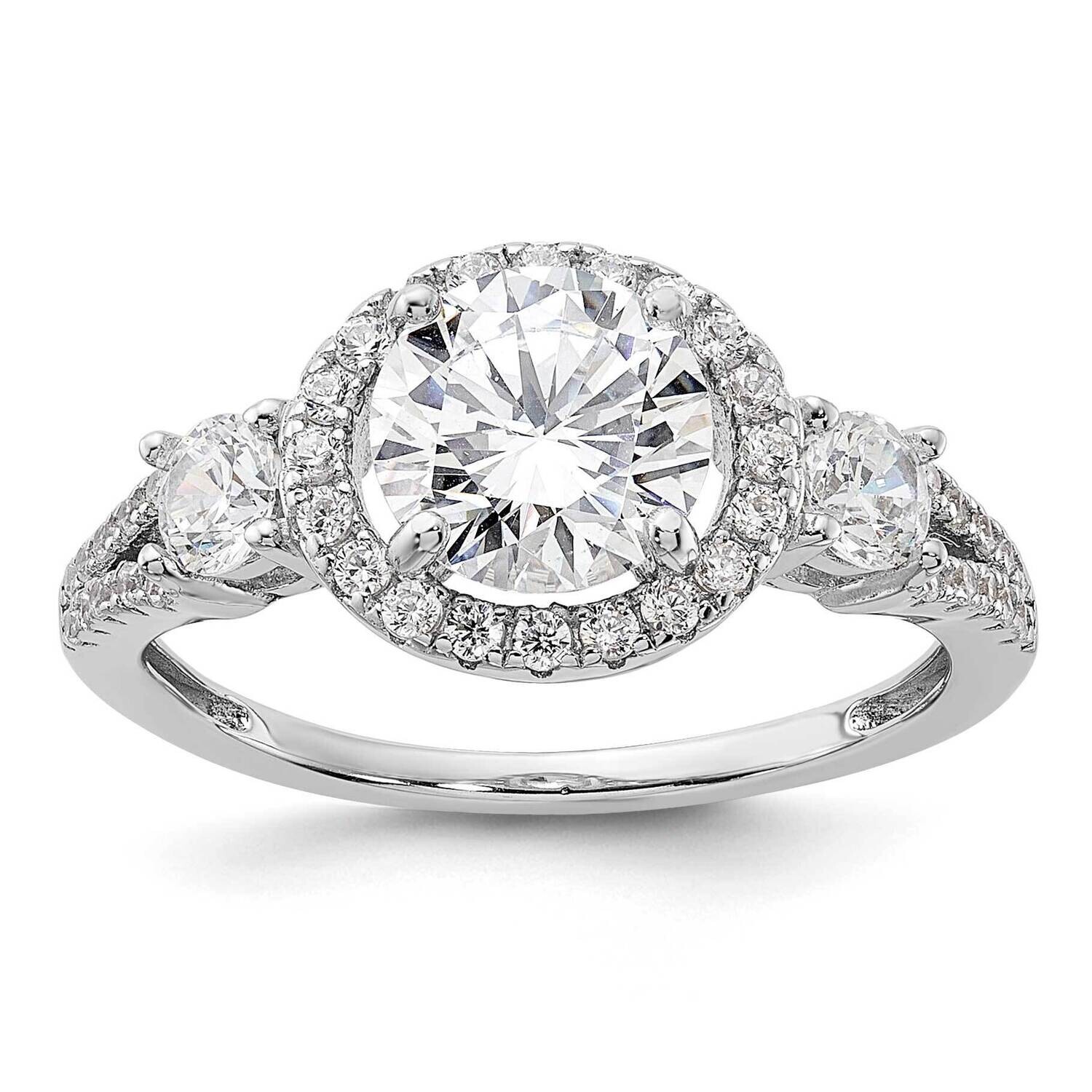 CZ Halo Ring Sterling Silver Rhodium-Plated QR7572