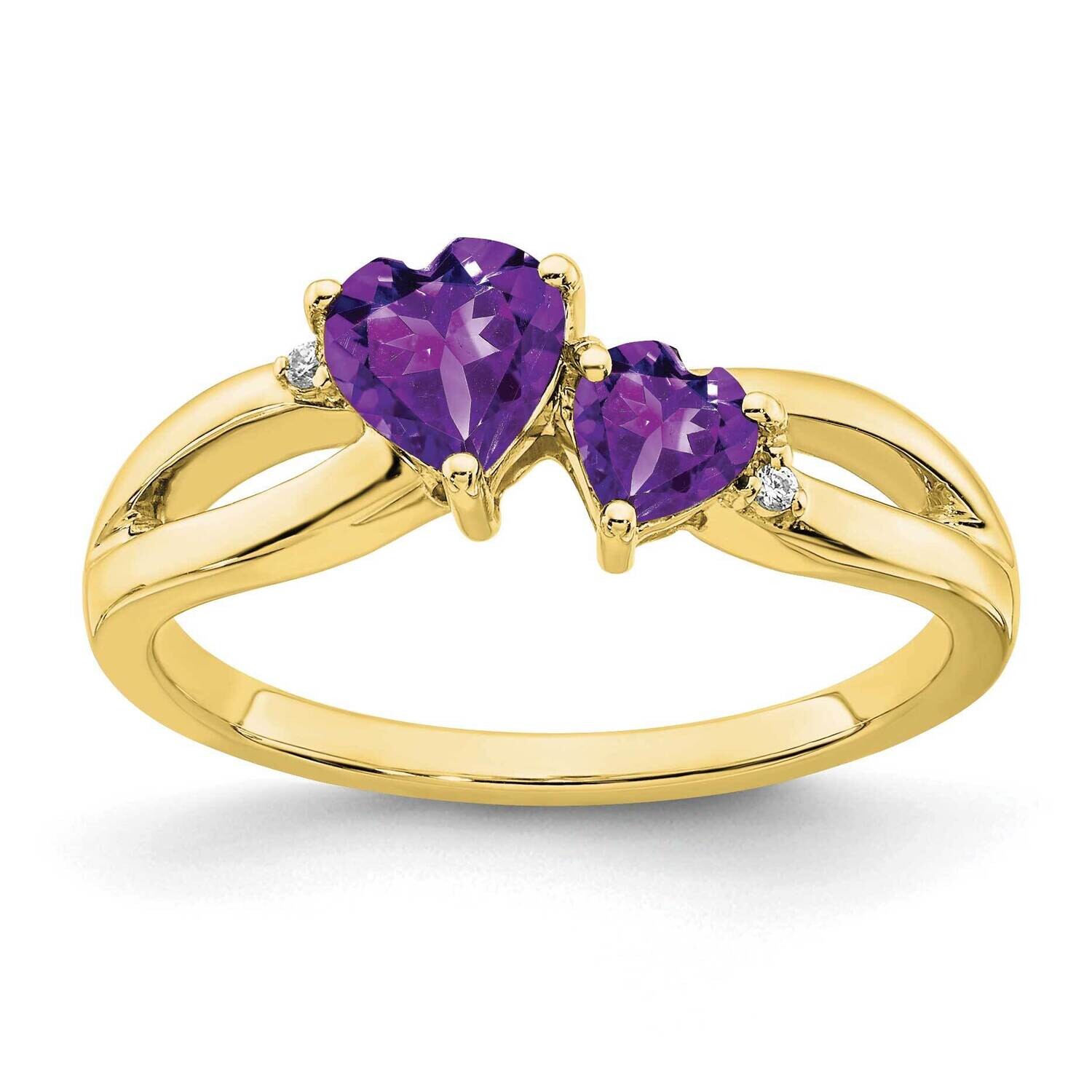Amethyst Diamond 2-Stone Heart Ring 10k Gold RM7150-AM-001-1YA, MPN: RM7150-AM-001-1YA, 191101817694
