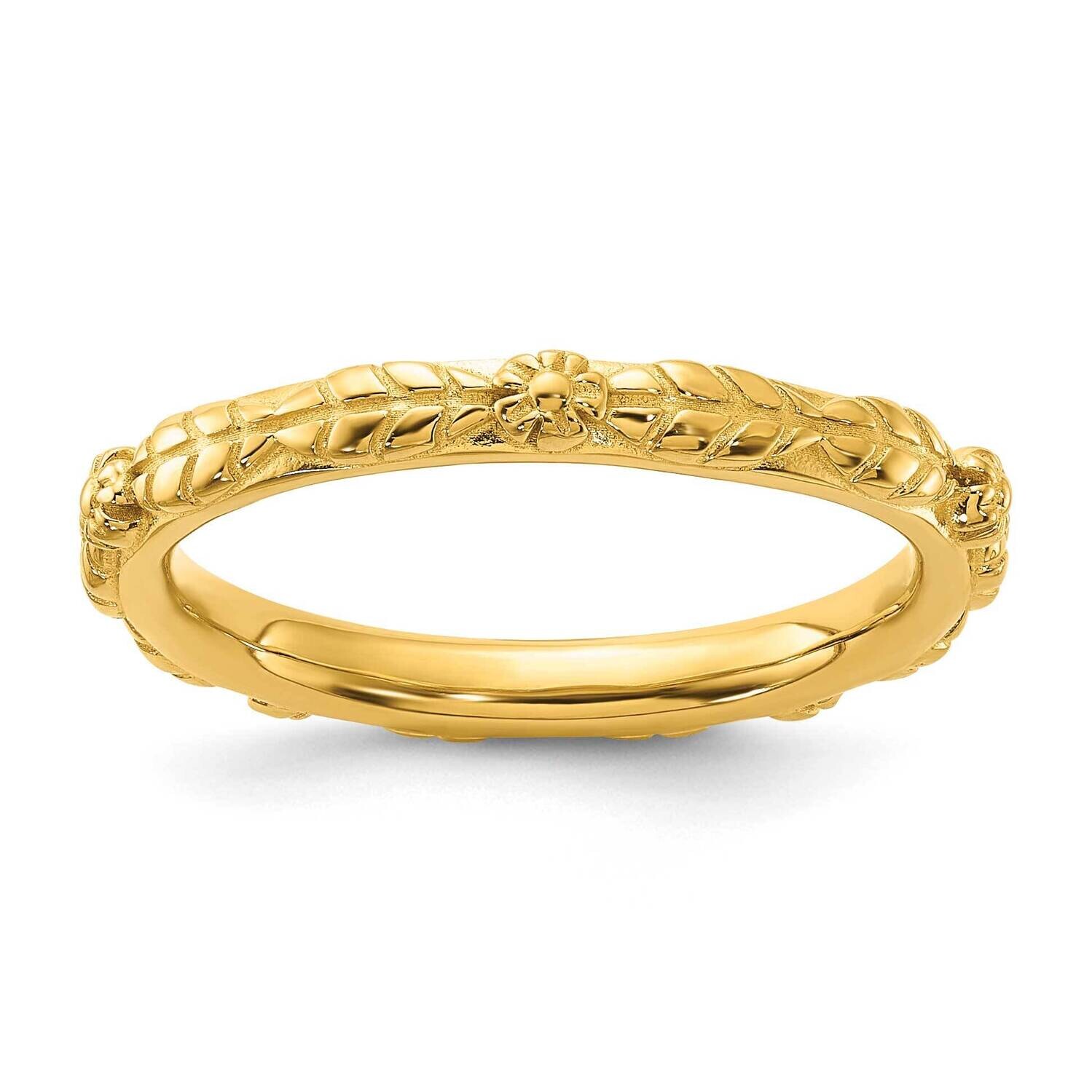 Stackable Expressions Gold-Plated Textured Flowers Ring Sterling Silver QSK2222, MPN: QSK2222,