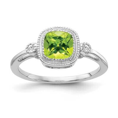Cushion Peridot Diamond Ring 14k White Gold RM3665-PE-003-WA, MPN: RM3665-PE-003-WA, 886774526379