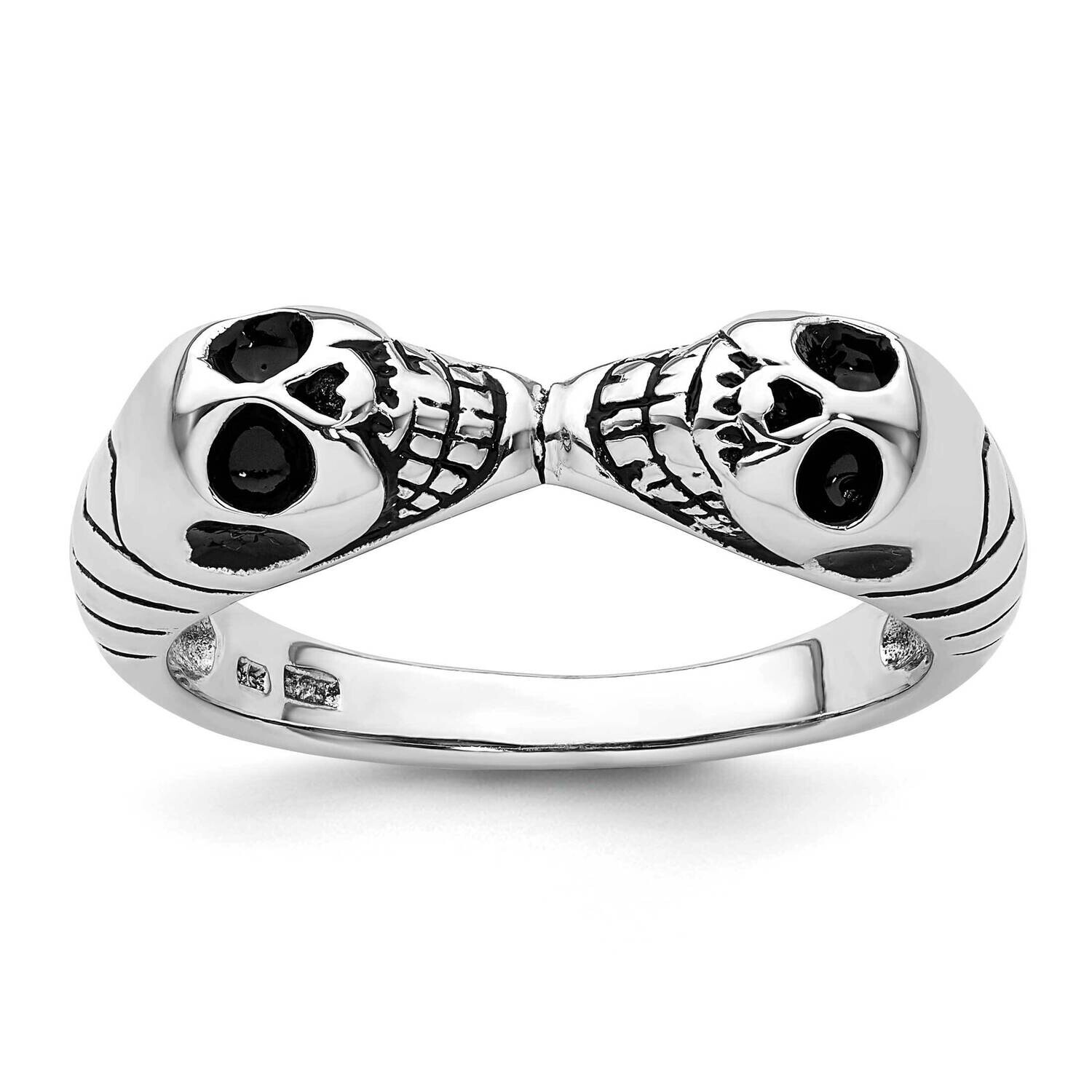 Antiqued Double Skull Ring Sterling Silver Rhodium-Plated QR7529, MPN: QR7529,