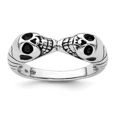 Antiqued Double Skull Ring Sterling Silver Rhodium-Plated QR7529, MPN: QR7529,