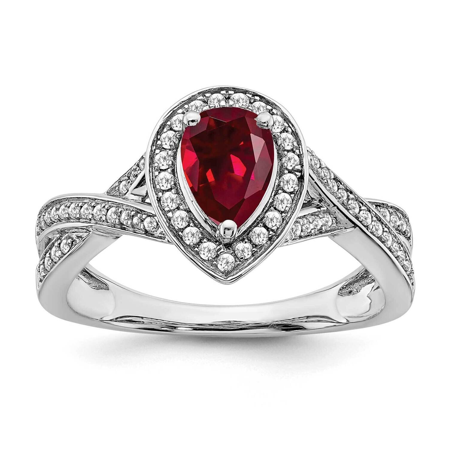 Pear Created Ruby Diamond Halo Ring 14k White Gold RM7126-RU-025-WA, MPN: RM7126-RU-025-WA, 1911018…