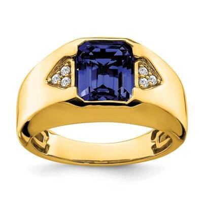 Emerald-Cut Created Sapphire Diamond Mens Ring 14k Gold RM7470-CSA-009-YA, MPN: RM7470-CSA-009-YA, …