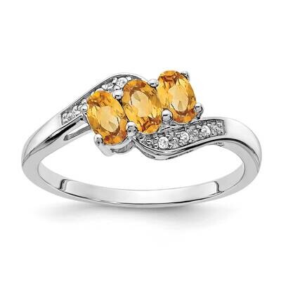 Citrine Diamond Ring Sterling Silver Rhodium-Plated RM7403-CI-003-SSA, MPN: RM7403-CI-003-SSA,