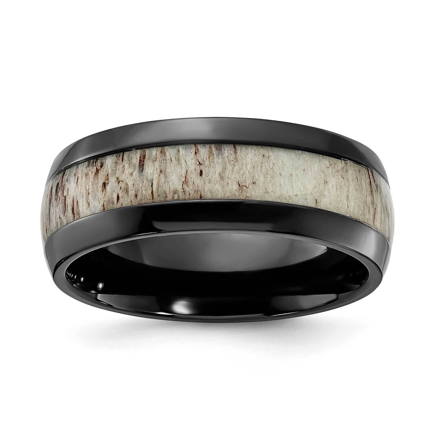 Chisel Black Zirconium Polished White Antler Inlay 8.00mm Band ZCR120 by Men&#39;s Jewelry and Accessor…