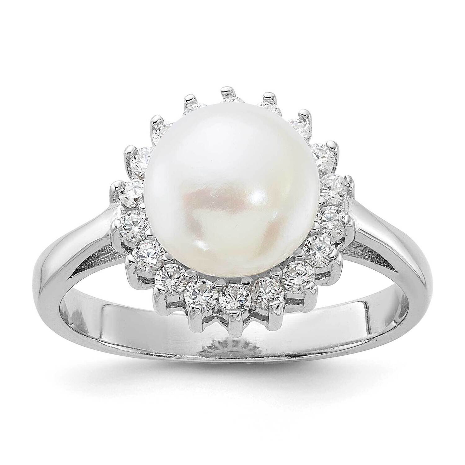 8-9mm White Fwc Pearl CZ Ring Sterling Silver Rhodium-Plated QR7600, MPN: QR7600,