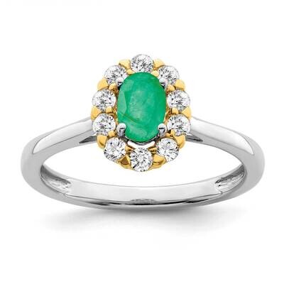 Emerald Diamond Halo Ring 14k Two-Tone Gold RM6990-EM-037-WYA, MPN: RM6990-EM-037-WYA, 191101814990