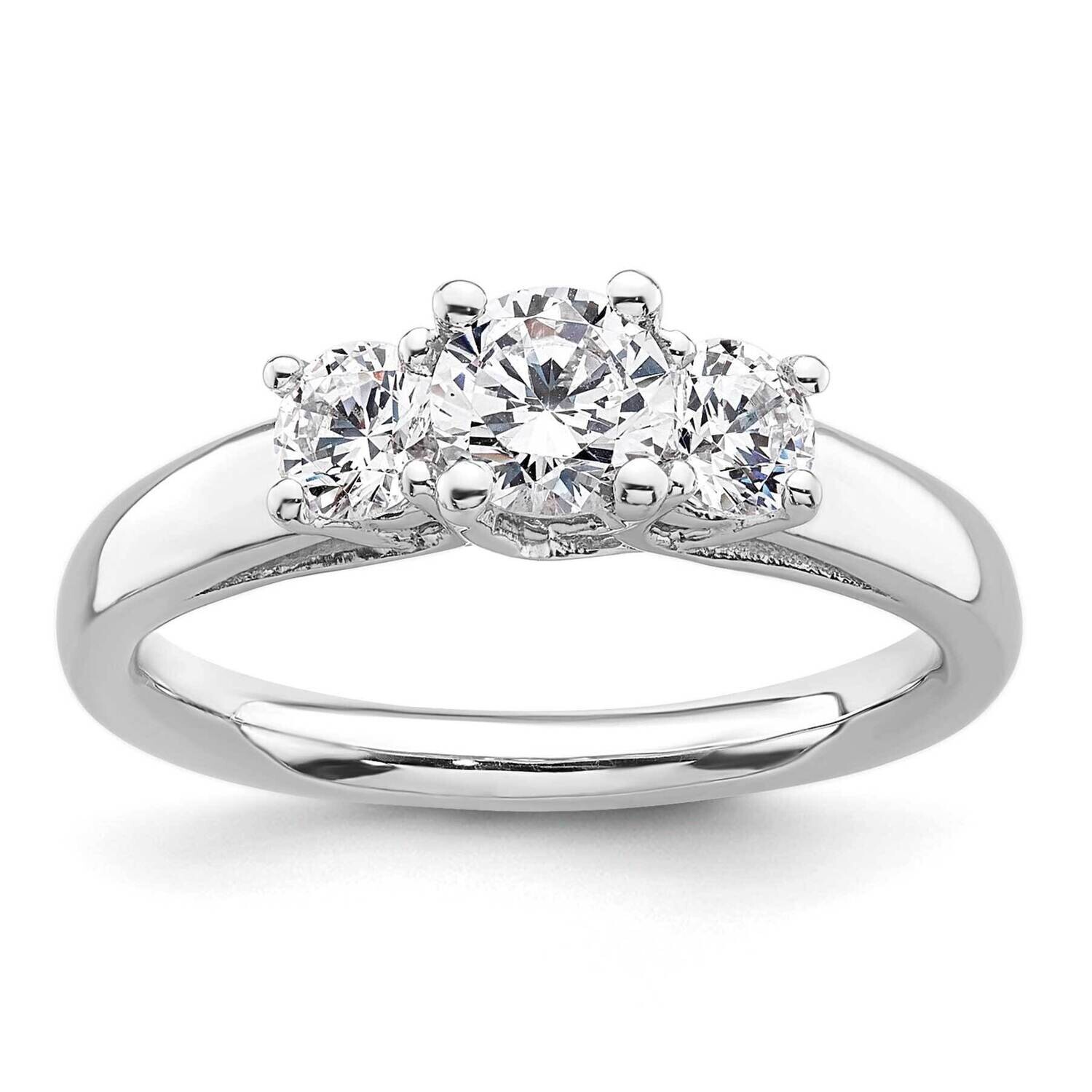 3-Stone Holds 1/2 Carat 5.2mm Round Center 2-4.1mm Round Sides Engagement Ring Mounting 14k White Gold RM2955E-050-CWAA