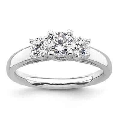 3-Stone Holds 1/2 Carat 5.2mm Round Center 2-4.1mm Round Sides Engagement Ring Mounting 14k White G…