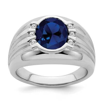Created Sapphire Diamond Mens Ring 10k White Gold RM7471-CSA-012-1WA, MPN: RM7471-CSA-012-1WA, 1911…