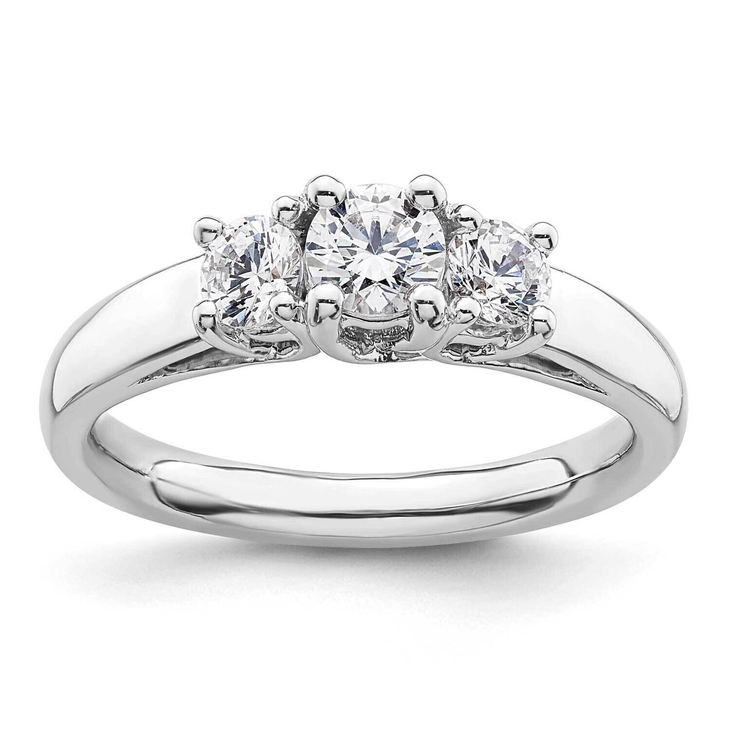 3-Stone Holds 3/8 Carat 4.6mm Round Center 2-3.7mm Round Sides Engagement Ring Mounting 14k White G…