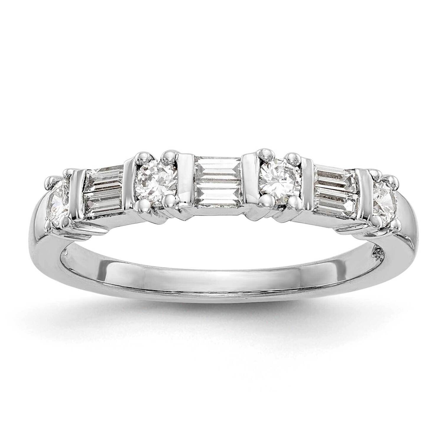 Holds 6-2.6X1.3mm Baguette 4-2.6mm Round Wedding Band Ring Mounting 14k White Gold RM3372B-039-WAA,…