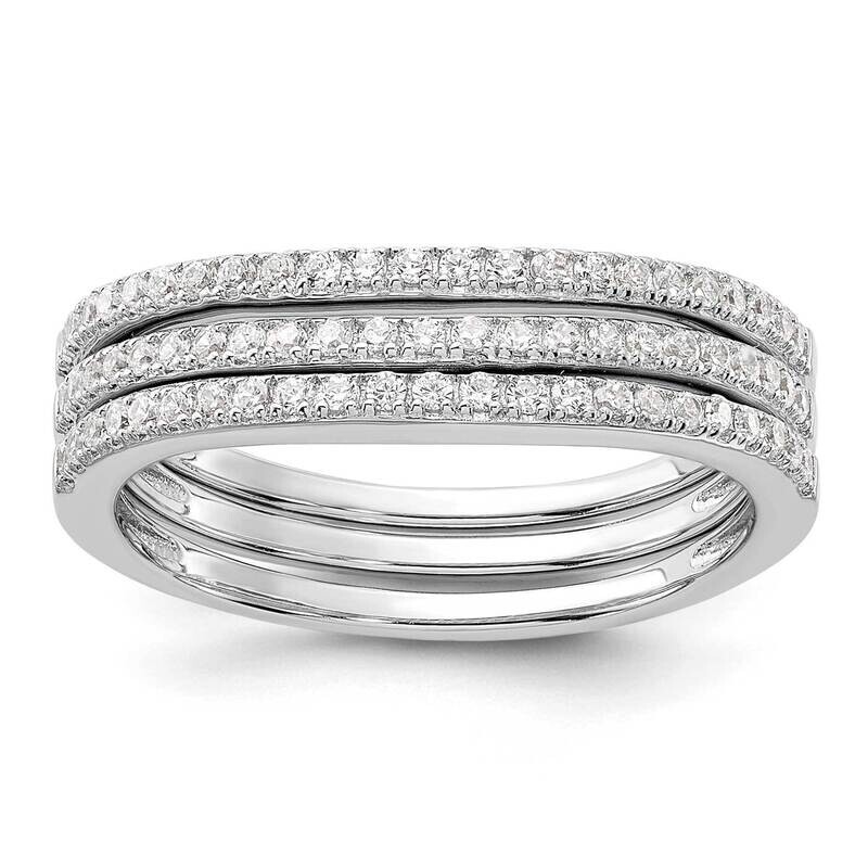 CZ Curved 3 BSet Sterling Silver Rhodium-Plated QR7545