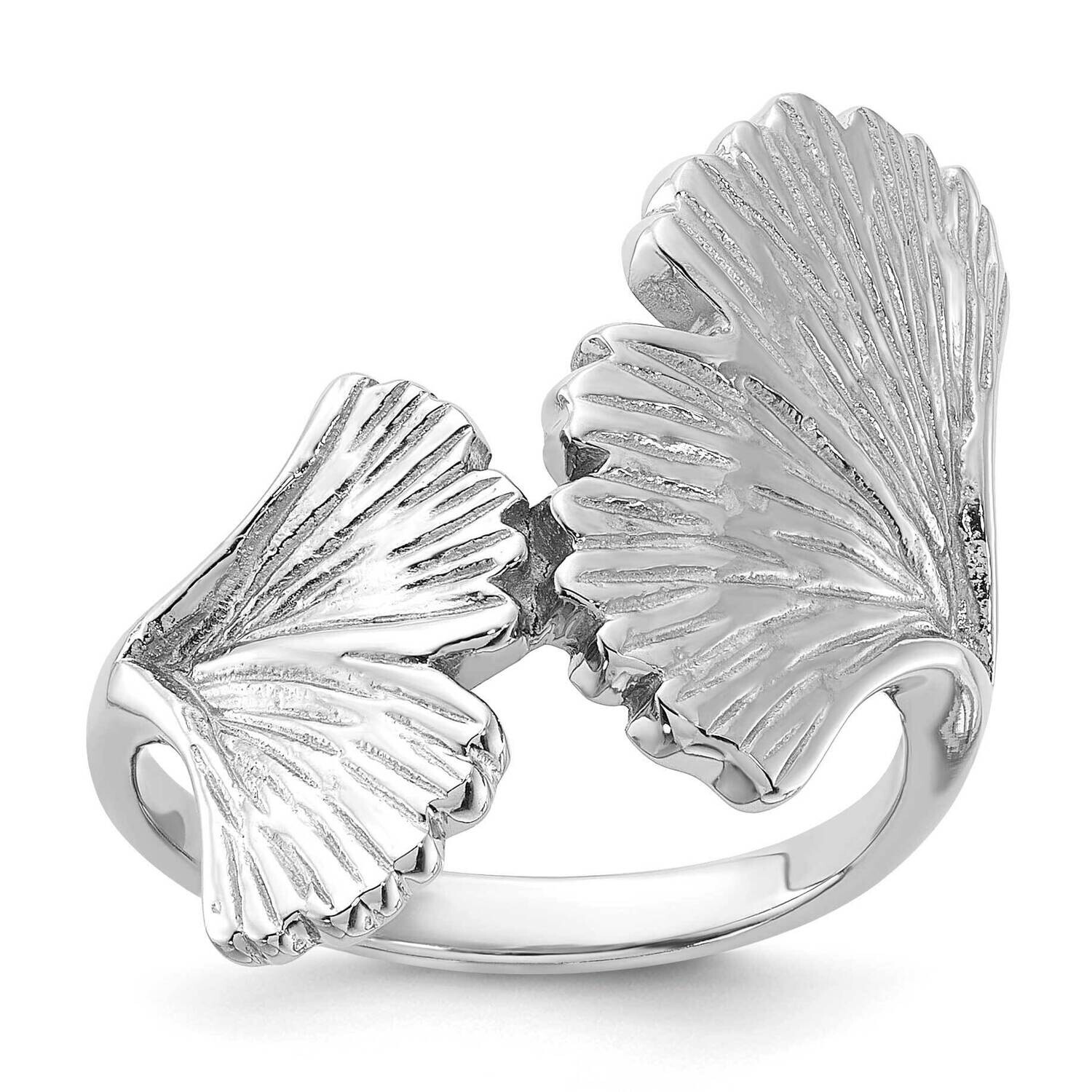 Polished Ginkgo Leaf Ring Sterling Silver Rhodium-Plated QR7496, MPN: QR7496,